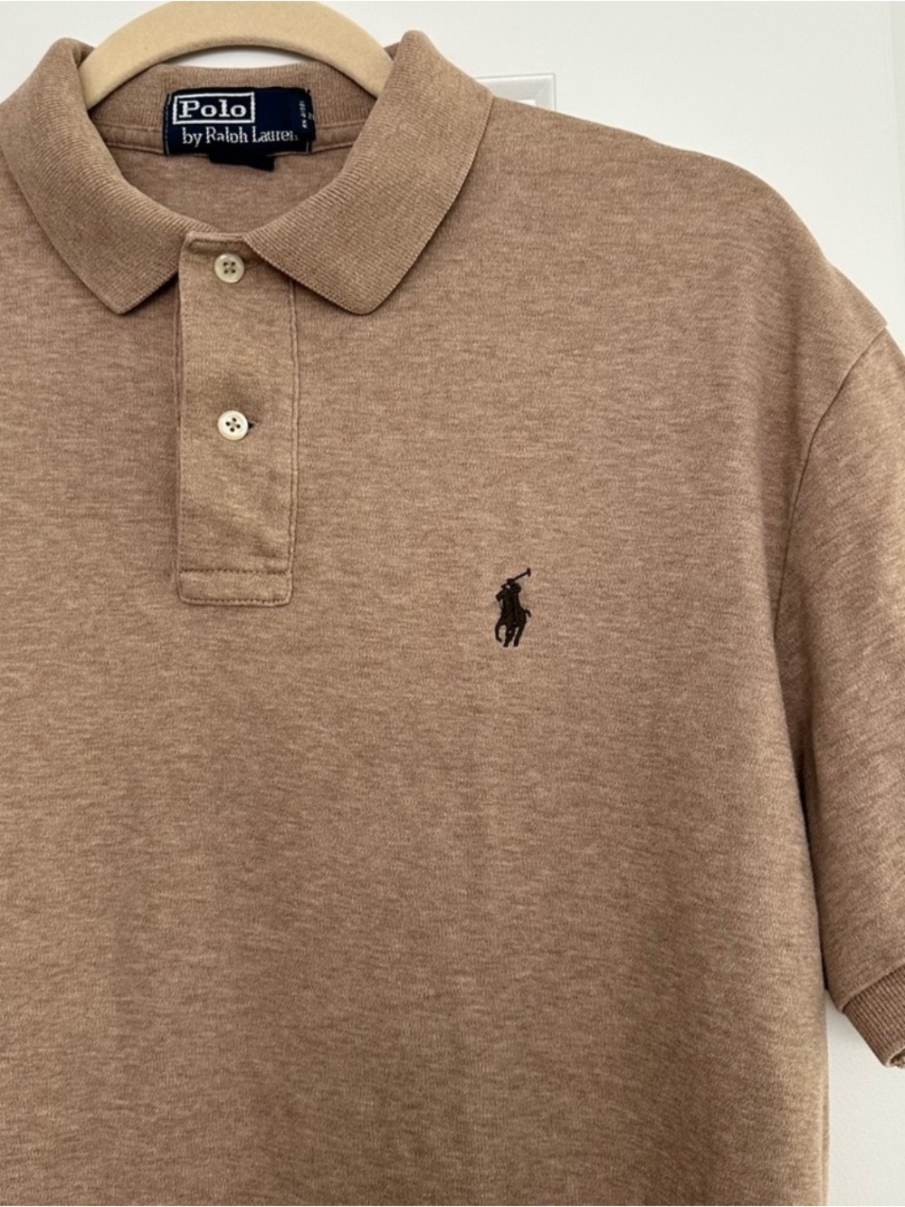Polo Ralph Lauren Classic Tan Polo Shirt With Olive Green Iconic Logo Horse
